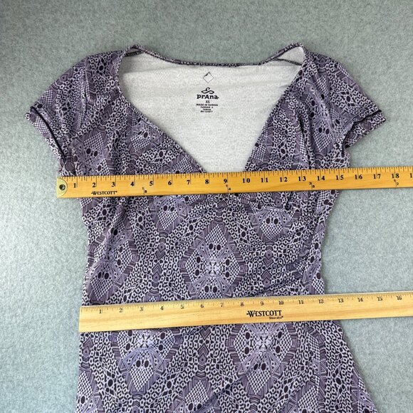 Prana Womens Size XS Purple Dress Patterned Faux Wrap V-Neck Breathe Outdoor - Picture 12 of 16